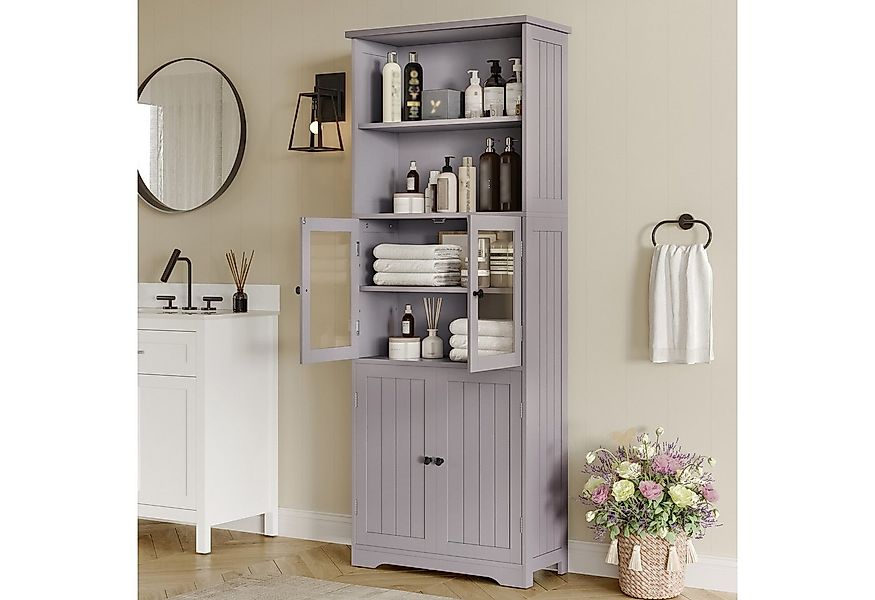 Merax Hochschrank mit Glas- & Holztüren (57.4x26.9x162.5cm, 1-St., Standvit günstig online kaufen