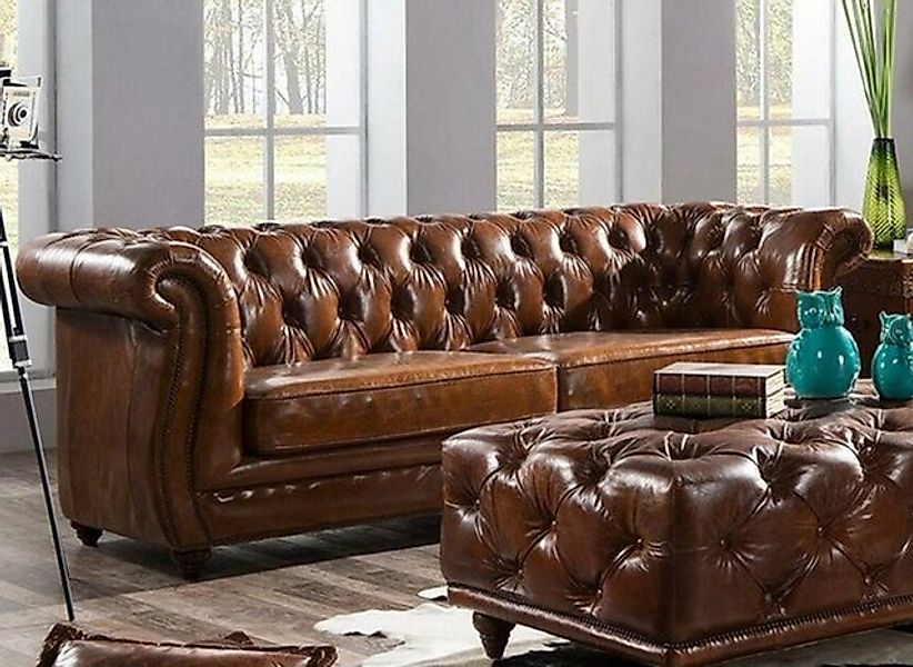 JVmoebel Chesterfield-Sofa Clubsofa 3 Sitzer Sofa Ledersofa Dreisitzer Vint günstig online kaufen