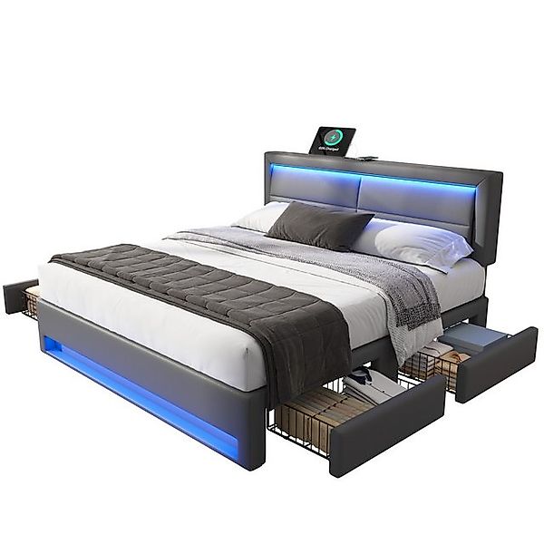 REDOM Polsterbett Jugendbett Bettgestell USB-Ladeanschluss (Stahlrahmen günstig online kaufen