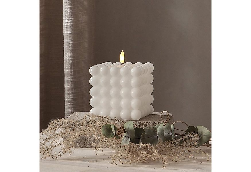 MARELIDA LED-Kerze Bubble Würfel Cube Kerze Echtwachs H: 12,5cm Timer weiß günstig online kaufen