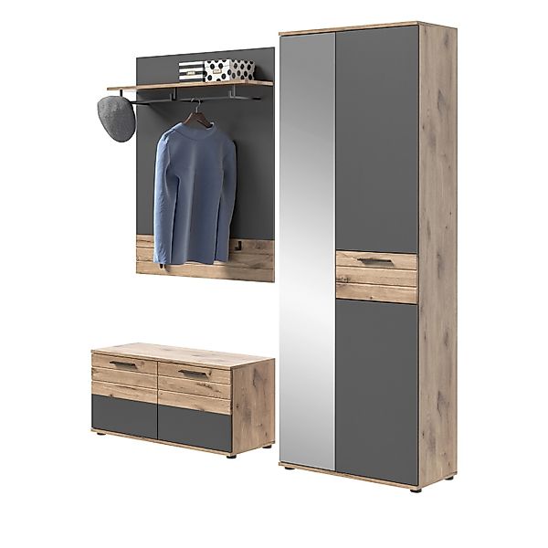 Inn.Furn Garderoben-Set Eiche Grau 3-teilig 175 cm mit Soft-Close Tomaso günstig online kaufen