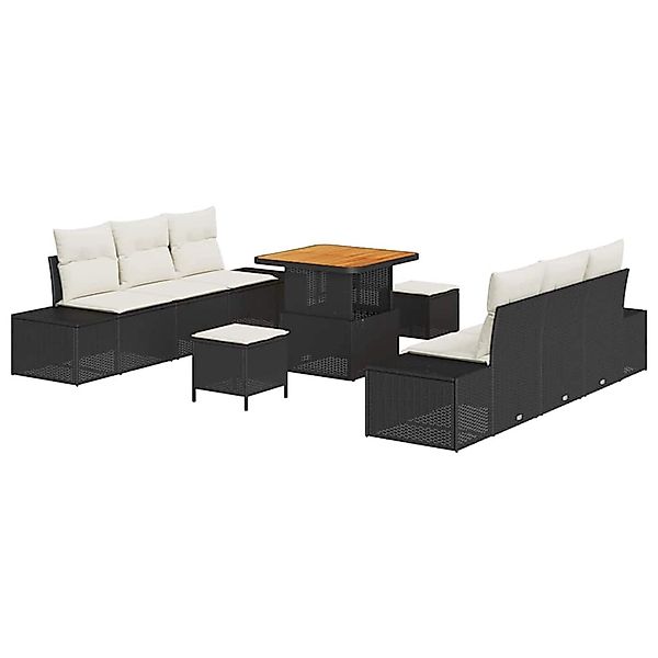 vidaXL Garten-Sofa-Set mit Kissen 9-Tlg Schwarz Poly Rattan 3362735 günstig online kaufen