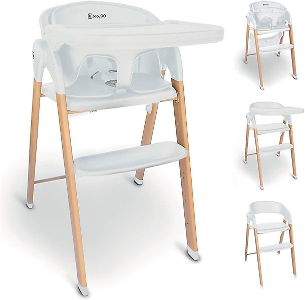 BabyGo Kombihochstuhl Levels, white wood optic, platzsparend zusammenklappb günstig online kaufen