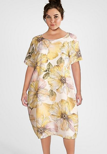 PEKIVESSA Sommerkleid Leinenkleid in O-Form kurzarm mit Blumenmuster und Ta günstig online kaufen