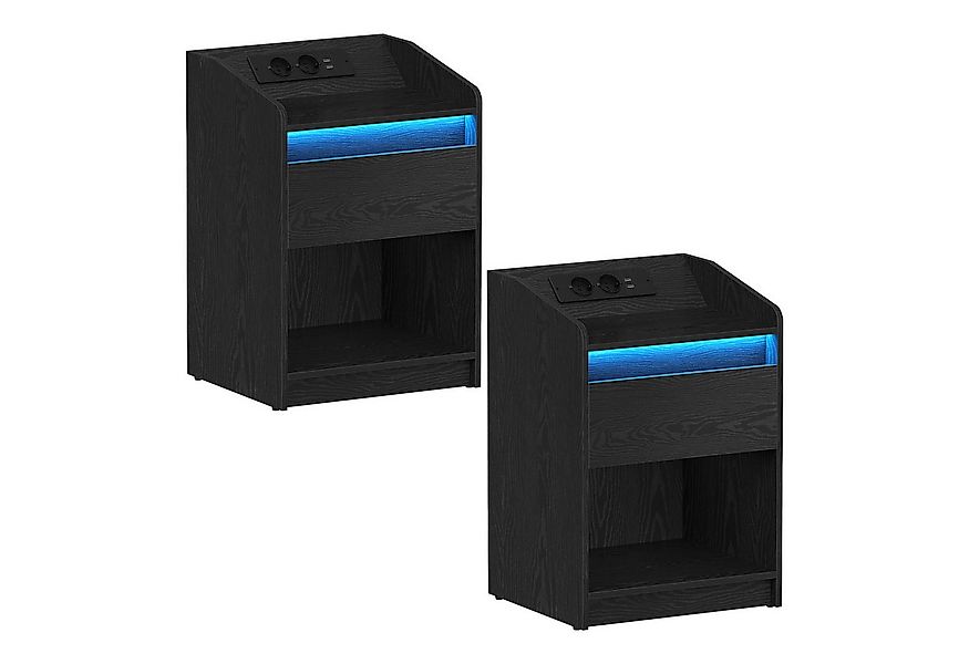 HZUANERI Nachttisch 2er Set, mit LED-Licht - Beistelltisch und Ladestation günstig online kaufen