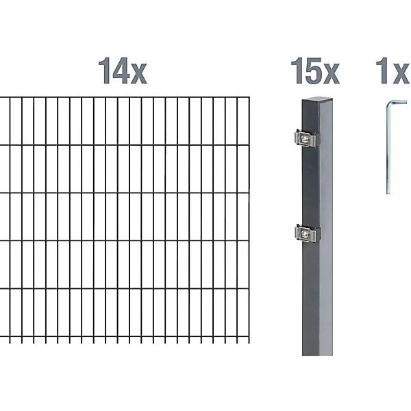 Metallzaun Grund-Set Doppelstabmatte verz. Anthrazit beschichtet 14x 2 m x günstig online kaufen
