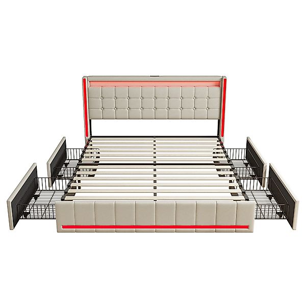 PXloue Polsterbett LED Doppelbett (Inklusive USB-Typ-C-Ladeanschluss), günstig online kaufen