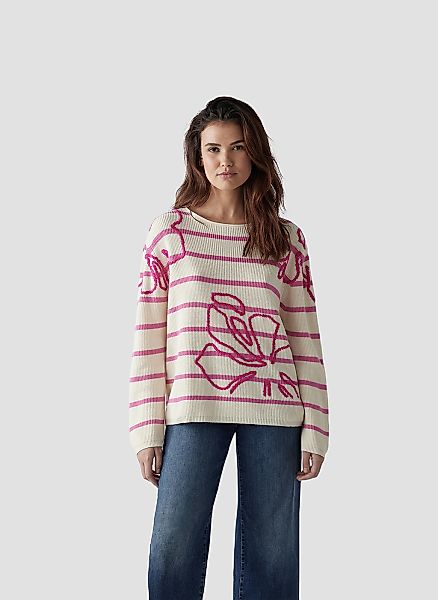 LeComte Strickpullover "LeComte Gestreifter Pullover mit floralem Muster" günstig online kaufen