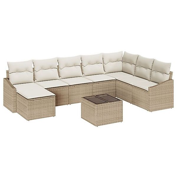vidaXL Loungesofa 9-tlg. Garten-Sofagarnitur mit Kissen Braun Poly Rattan, günstig online kaufen