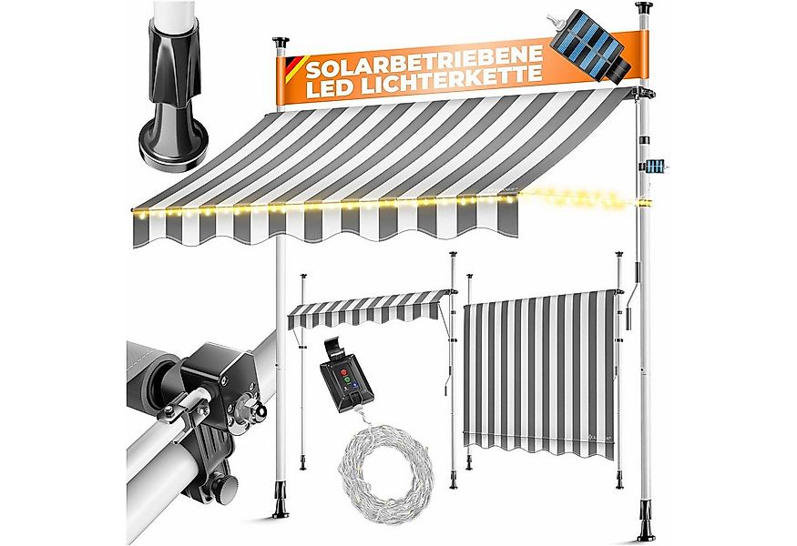 KESSER Klemmmarkise mit Handkurbel & LED, 150x180cm Balkonmarkise ohne Bohr günstig online kaufen