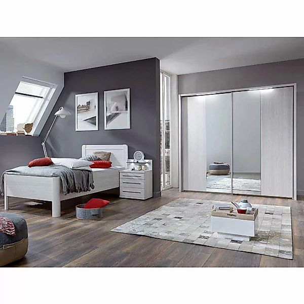 Schlafzimmerset mit Einzelbett Lärche Weiß (dreiteilig) günstig online kaufen
