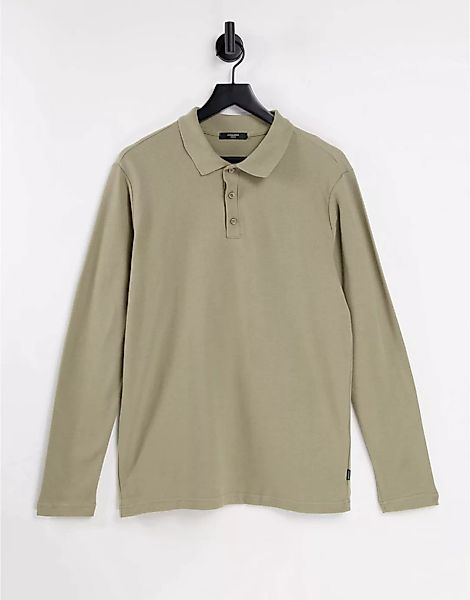 Jack & Jones Premium – Langärmliges, strukturiertes Polohemd in Beige-Neutr günstig online kaufen
