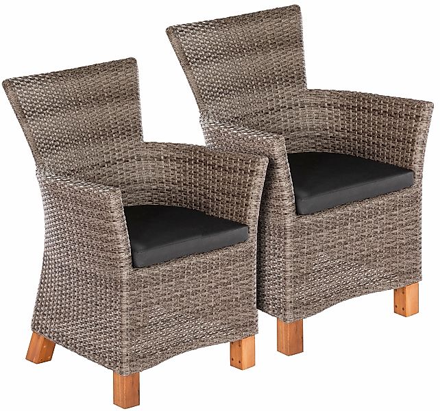 MERXX Gartensessel "Toskana", (Set, 2 St.), 2er Set, Polyrattan/Akazie, ink günstig online kaufen