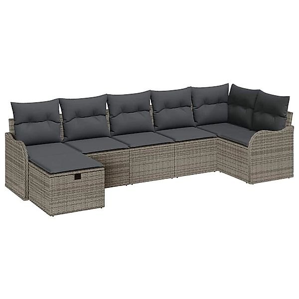 vidaXL Garten-Sofa-Set mit Kissen mit Speicher 7-Tlg Grau Poly Rattan 33603 günstig online kaufen