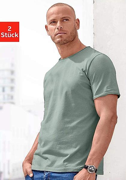 John Devin T-Shirt (Packung, 2) modische Optik durch offene Kanten am Rundh günstig online kaufen