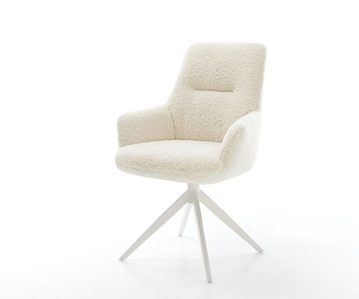 Drehstuhl Zelia-Flex mit Armlehnen Teddystoff Beige Kreuzgestell breit Weiß günstig online kaufen