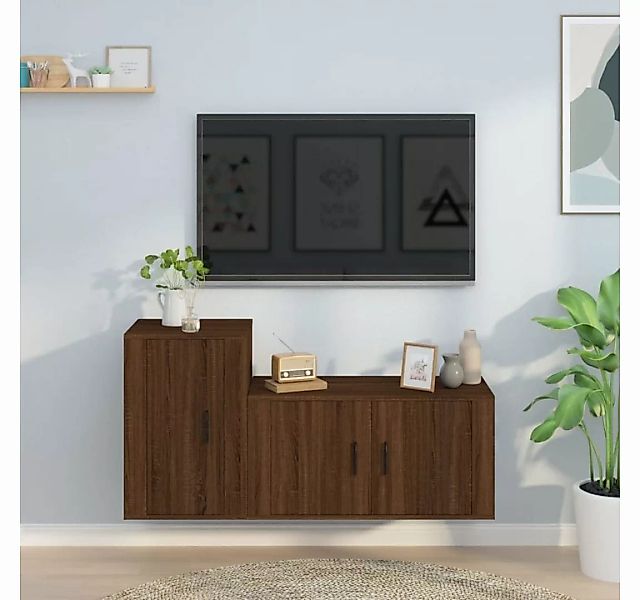 furnicato TV-Schrank 2-tlg. TV-Schrank-Set Braun Eichen-Optik Holzwerkstoff günstig online kaufen