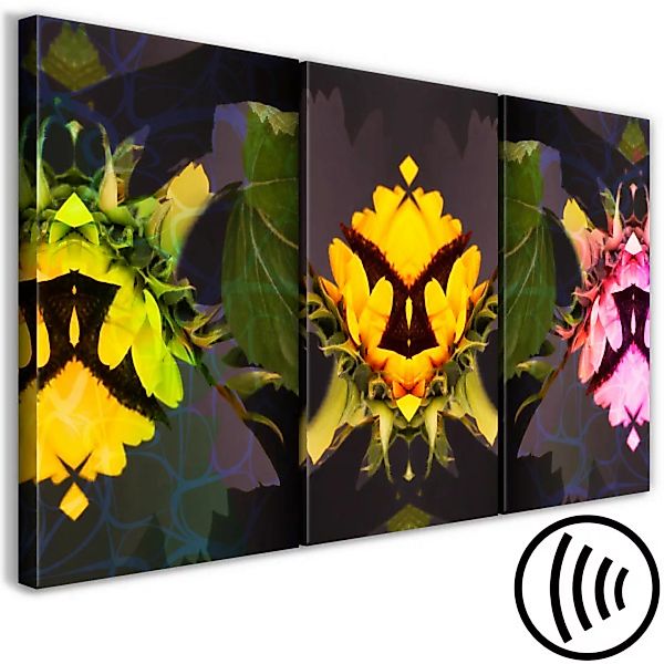 Wandbild Triptychon mit Sonnenblumenfragmenten in kaleidoskopischer Reflexi günstig online kaufen