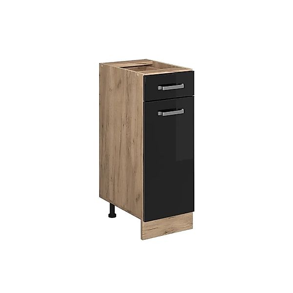 Vicco Küchenunterschrank R-Line Schwarz Hochglanz/Goldkraft Eiche 30 cm ohn günstig online kaufen