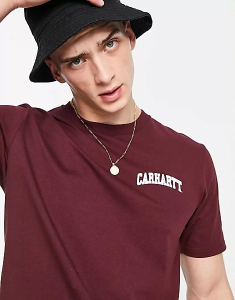 Carhartt WIP – University – T-Shirt in Burgunderrot mit Schriftzug günstig online kaufen