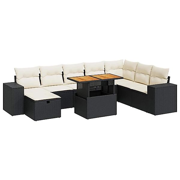 vidaXL 9-Tlg Garten-Sofagarnitur mit Kissen Schwarz Poly Rattan 3328099 günstig online kaufen