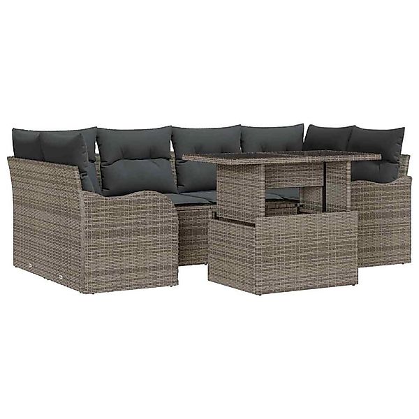 vidaXL Garten-Sofa-Set mit Kissen 7-Tlg Grau Poly Rattan 3348395 günstig online kaufen