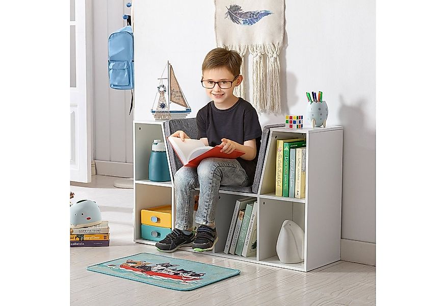 HOMCOM Kinderregal, Bücherregal mit Sitzhocker 1-tlg., mit 6 Fächern, 3 Kis günstig online kaufen