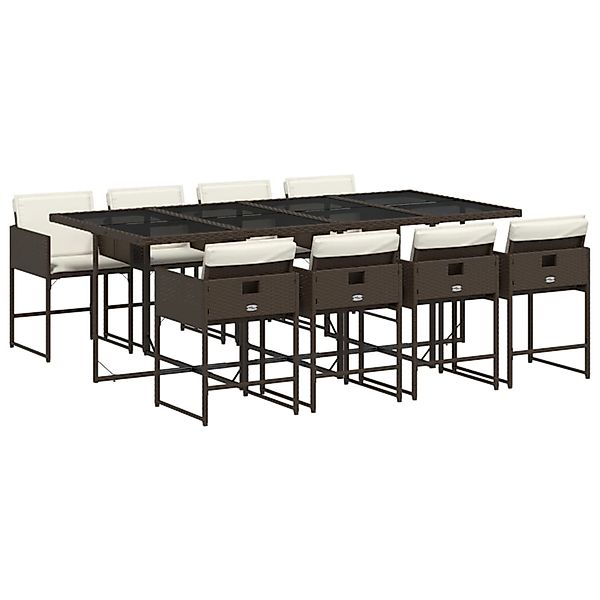 vidaXL 9-Tlg Garten-Essgruppe mit Kissen Braun Poly Rattan 3211281 günstig online kaufen