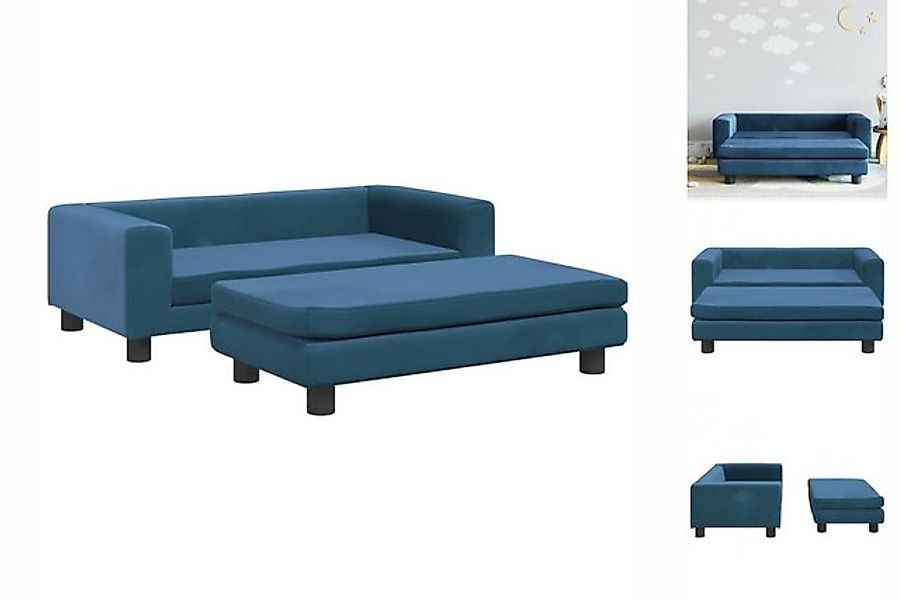vidaXL Kindersofa Kindersofa mit Hocker Blau 100x50x30 cm Samt Kindercouch günstig online kaufen