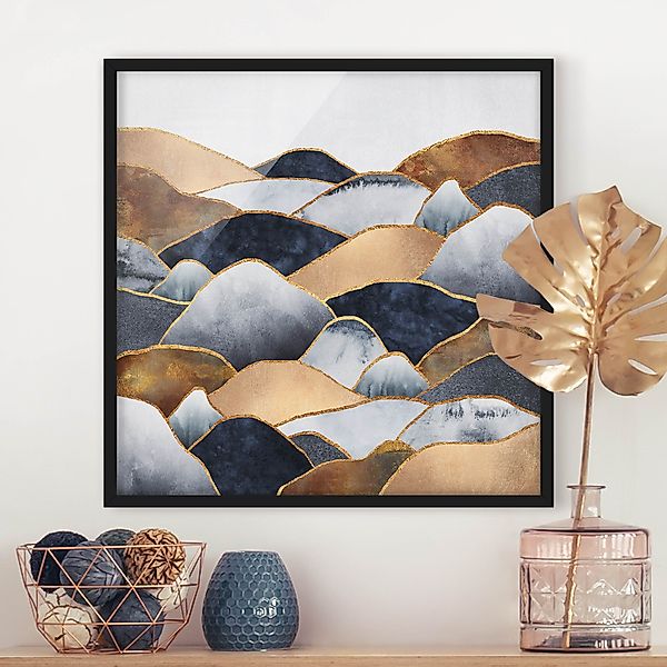 Bild mit Rahmen - Quadrat Goldene Berge Aquarell günstig online kaufen