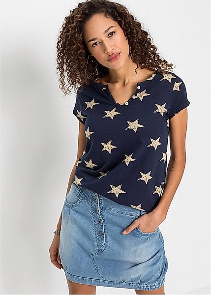 bonprix T-Shirt schmale Passform, Kurzarm-Design, mit Sternprint günstig online kaufen