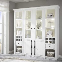 Landhaus Wohnzimmerschrank mit Weinfächern Pinie Weiß günstig online kaufen