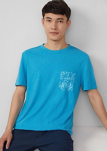 s.Oliver Kurzarmshirt Meliertes T-Shirt aus Baumwollmix mit Artwork Sticker günstig online kaufen