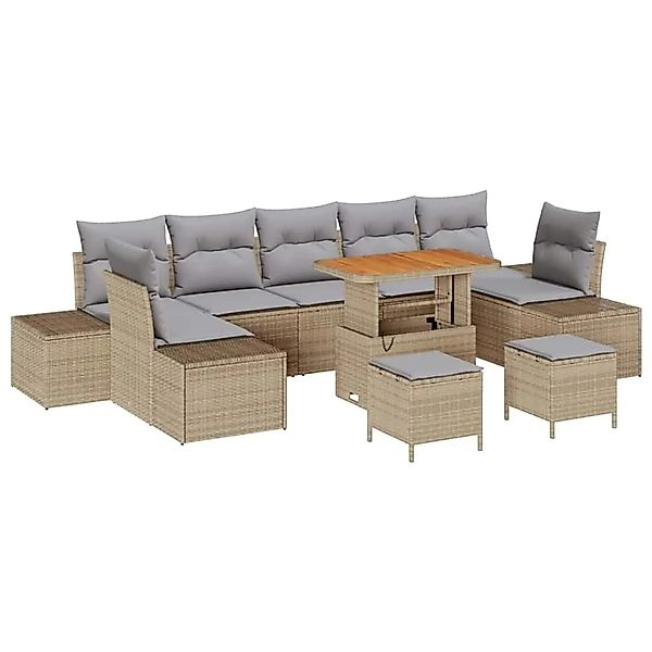 vidaXL Gartensofa-Set mit Kissen mit Speicher 10 Stk Beige Poly Rattan 3364 günstig online kaufen