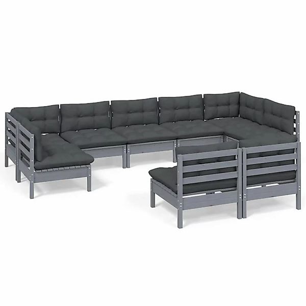 9-tlg. Garten-lounge-set Mit Kissen Grau Kiefer Massivholz günstig online kaufen