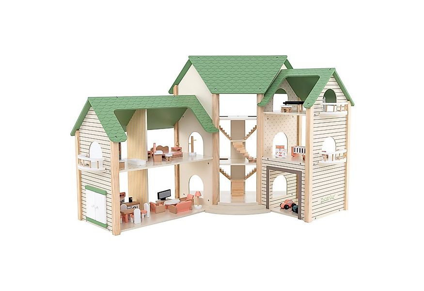 COSTWAY Puppenhaus, 3 Etagen mit 6 Zimmern & 36 Zubehörteilen günstig online kaufen
