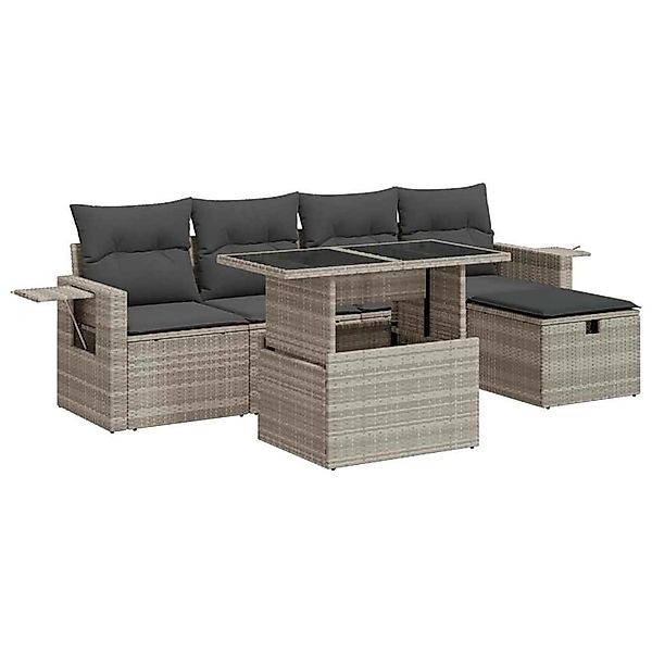 vidaXL 6-Tlg Garten-Sofagarnitur mit Kissen Hellgrau Poly Rattan 3327852 günstig online kaufen