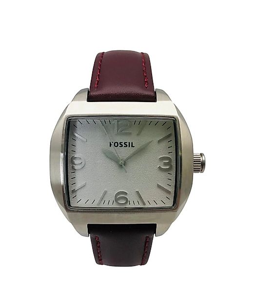 Fossil Quarzuhr Damenuhr Edelstahl Lederband Silber Bordeauxrot - C181001-5 günstig online kaufen