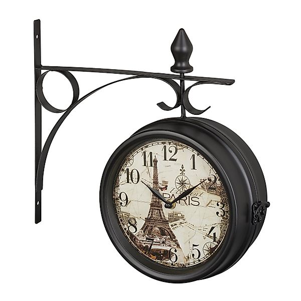 relaxdays Wanduhr Doppelseitige Bahnhofsuhr in Schwarz günstig online kaufen