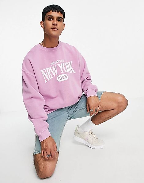 New Look – Überfärbtes Sweatshirt in Lila mit „New York“-Print günstig online kaufen