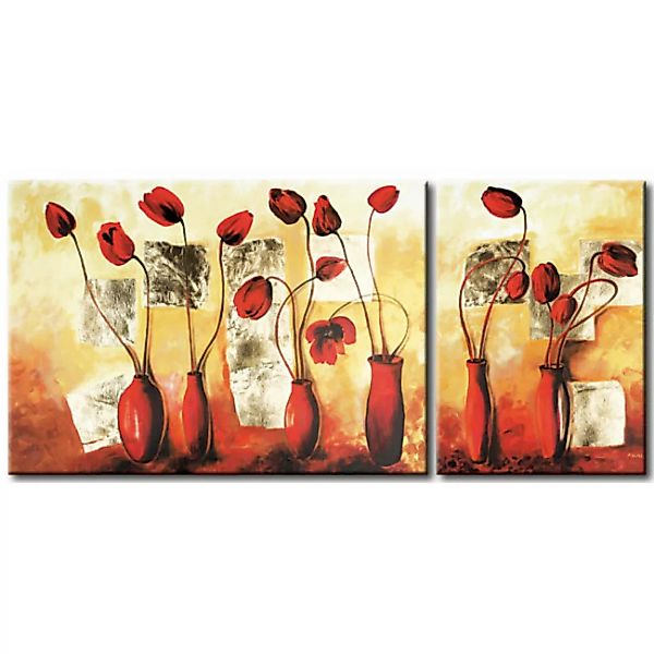Bild auf Leinwand Sechs Vasen mit roten Tulpen  XXL günstig online kaufen