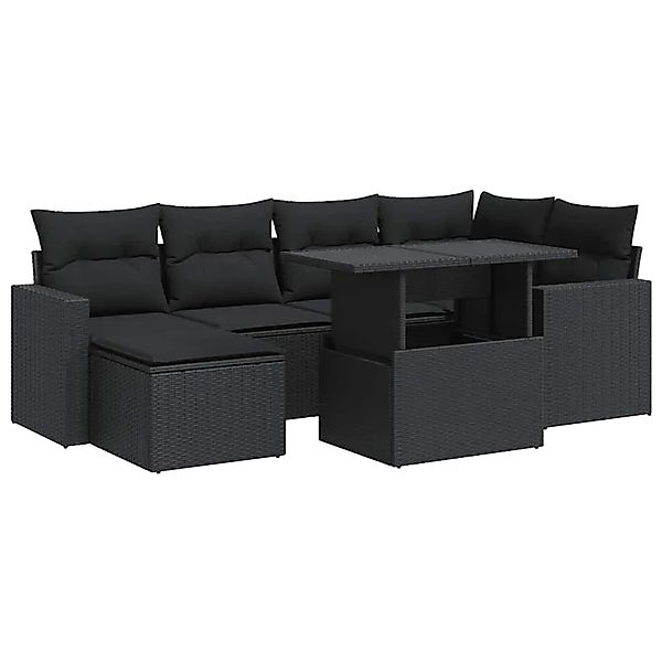 vidaXL 7-Tlg Garten-Sofagarnitur mit Kissen Schwarz Poly Rattan 3326346 günstig online kaufen