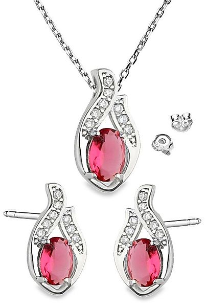 Limana Schmuckset 925 Silber rot Kette mit Ohrringe Ohrstecker Halskette An günstig online kaufen