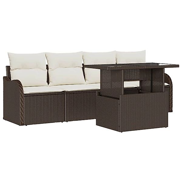 vidaXL Garten-Sofa-Set mit Kissen 5-Tlg Braun Poly Rattan 3348364 günstig online kaufen