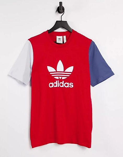 adidas Originals – adicolor – Boyfriend-T-Shirt in Rot mit Farbblockdesign günstig online kaufen
