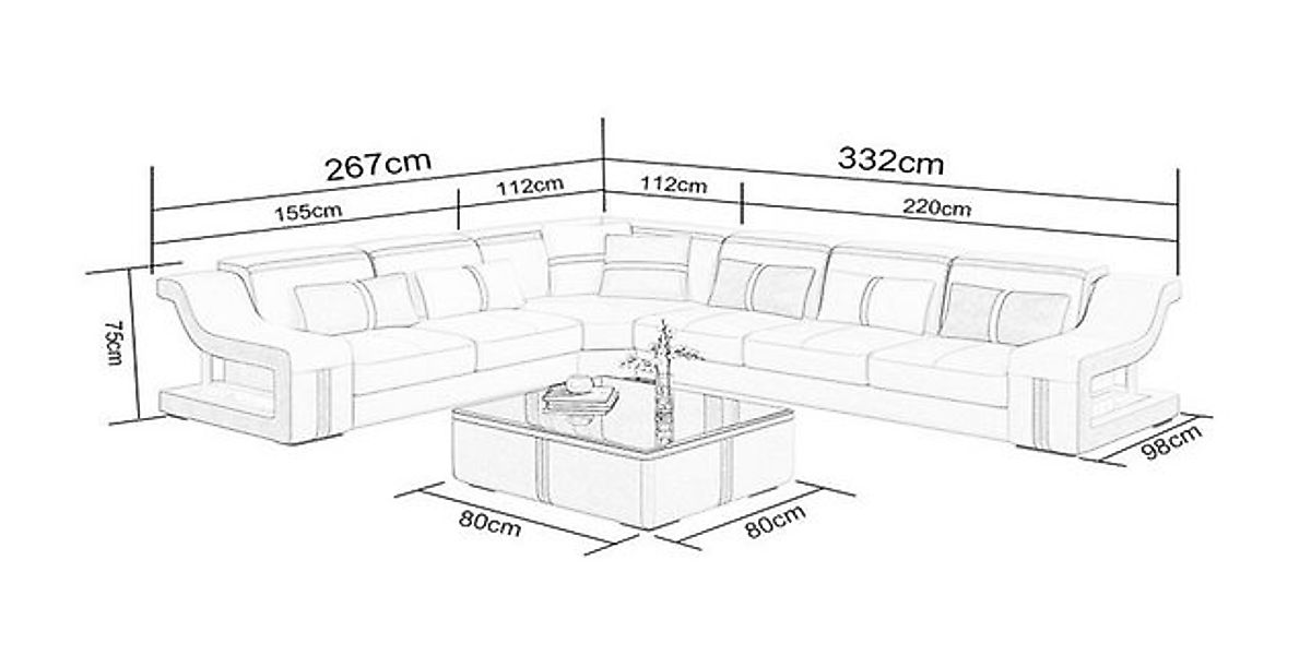 Xlmoebel Ecksofa Neue L-förmige Polstergarnitur mit LED-Beleuchtung und USB günstig online kaufen