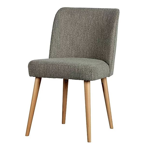 Boucle Stühle in Grau & Holz vier Füßen (2er Set) günstig online kaufen