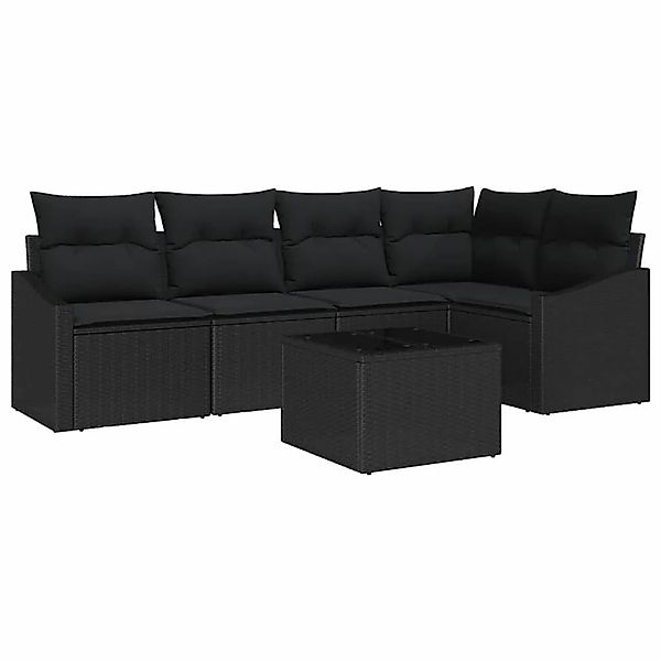 vidaXL Sofa Set mit Kissen mit Speicher 6-Tlg Schwarz Poly-Rattan 3355402 günstig online kaufen