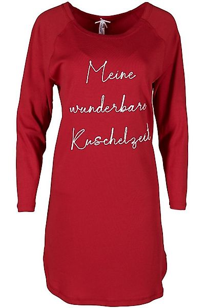 Louis & Louisa Schlafanzug Sleepshirt Damen - WUNDERBARE KUSCHELZEIT - rot günstig online kaufen