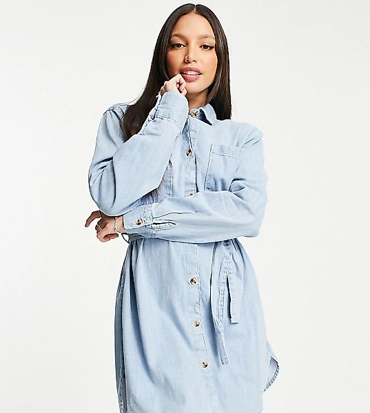 ASOS DESIGN Tall – Oversize-Hemdkleid aus weichem Jeansstoff mit Gürtel in günstig online kaufen